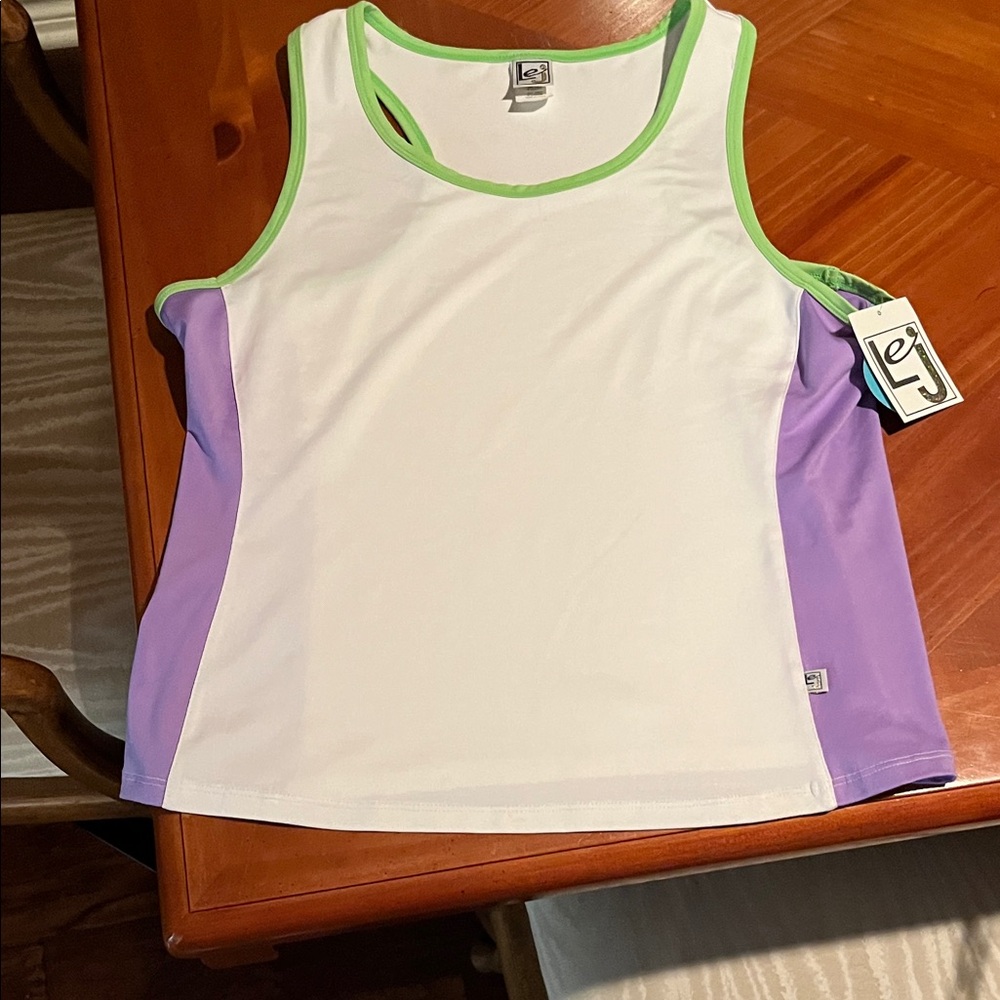 Lejay le dry polyester and Lycra easy dry athletic top. Size XL. White/purple.